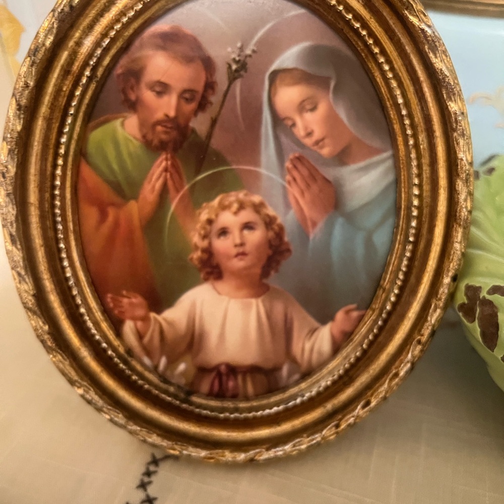 Gold Oval Religious Wall Plaque with Holy Family Artwork